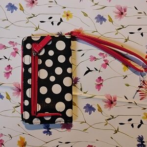 Black & White Polka Dot Wristlet Wallet with Red Trim